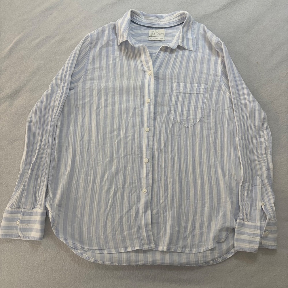 J.Crew Re-Imagined Blue White Striped Cotton Gauze Button Down Shirt Size 12